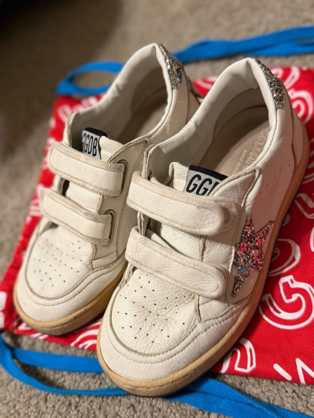 Golden Goose Kids White Leather Sneakers with Pink Glitter Star